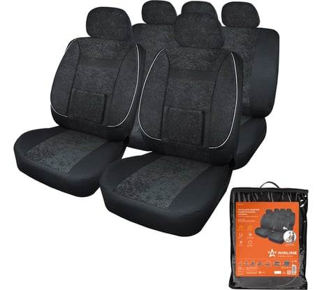 Универсальные чехлы для сидений Airline MONRO, 11 предметов, повышенный комфорт, велюр, черные ACS-UV-01
