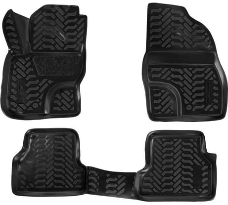Ковры Airline для Ford Focus II 05-11, 4 шт., высокий борт, 3D с подпятником, ТЭП, черные ACM-PS-28