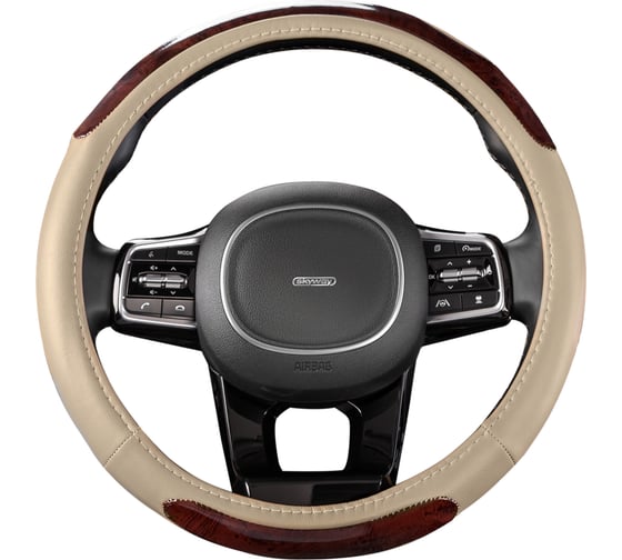 Оплетка SKYWAY Wood-6 M Бежевая экокожа S01102141