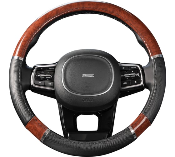 Оплетка SKYWAY Wood-8 M Черно/Коричневая экокожа S01102058