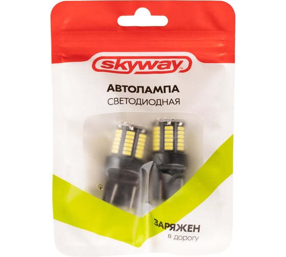 Автолампа диод SKYWAY T20 W21/5W 12V 66 SMD диодов 2-контурная, белая, 2 шт. S08201400