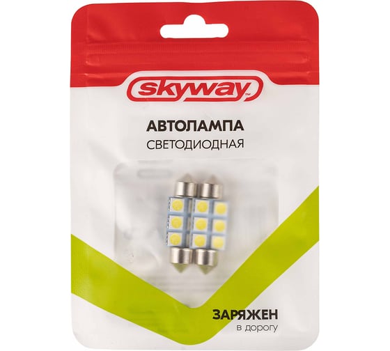 Автолампа SKYWAY диод T11 (C5W) 12V 6 SMD диодов 1-конт 36мм белая, 2 шт. S08201178