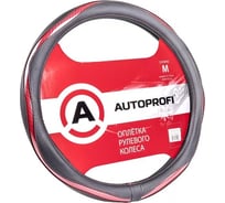 Оплетка руля AUTOPROFI экокожа, вставка из ПВХ под карбон, гладкая черн./розовый, разм. М AP-1413 BK/PINK (M)