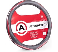 Оплетка руля AUTOPROFI экокожа, вставка из ПВХ под карбон, гладкая черн./красный, разм. М AP-1413 BK/RD (M)