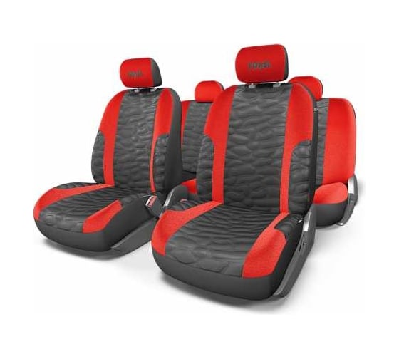 Авточехлы AUTOPROFI TRIAL, имитация кожи + алькантара, 11 предм., карман, 6 молний, AIRBAG чёрн./красный, разм. М TRL-1105 BK/RD (M)