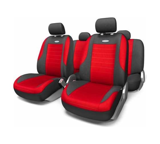 Авточехлы AUTOPROFI EVOLUTION, велюр, 11 предм., карман, 3 молнии чёрн./красный, разм. М EVO-1105 BK/RD (M)