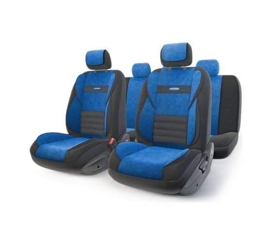 Авточехлы AUTOPROFI MULTI COMFORT, мультиконтурные, 5 ортопед. поддержек, велюр+формованный велюр, 11 предм., карман, 6 молниий чёрн./синий, разм. М MLT-1105 BK/BL (M)