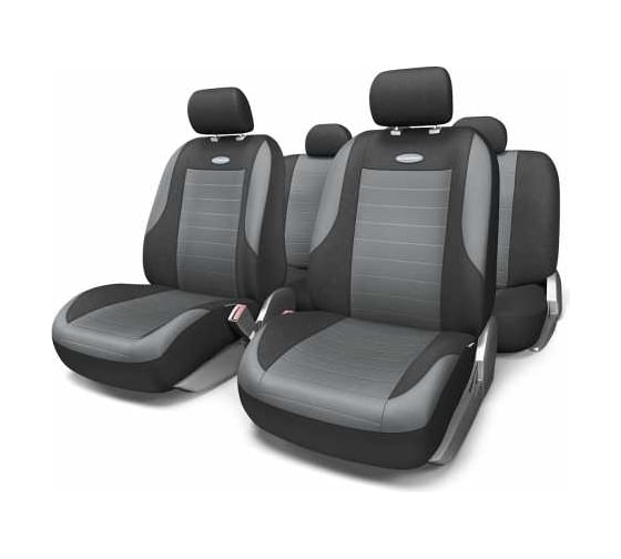 Авточехлы AUTOPROFI EVOLUTION, велюр, 11 предм., карман, 3 молнии чёрн./т.серый, разм. М EVO-1105 BK/D.GY (M)