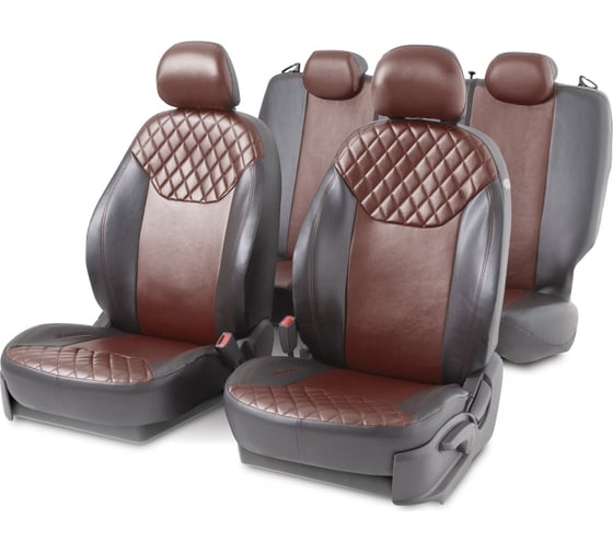 Авточехлы AUTOPROFI DINAMICA, экокожа/экокожа, нов. лекало Slip Cover, 15 предм., карман, 6 молний, AIRBAG чёрн./коричневый DIN-1505GF BK/BR
