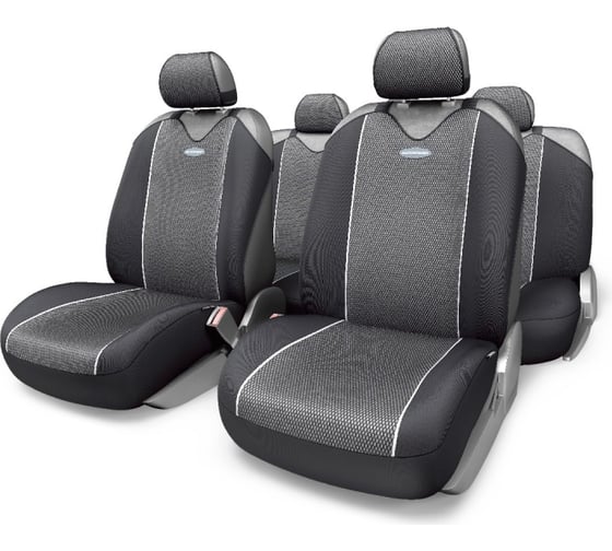 Авточехлы-майки AUTOPROFI CARBON PLUS Zippers, закрытое сиденье, полиэстер под карбон, 9 предметов, 6 молний чёрн./серый CRB-902PZ BK/GY