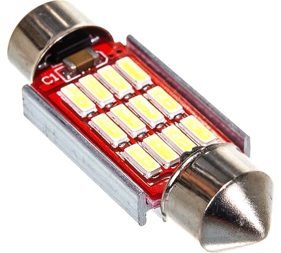 Автолампа диод SKYWAY T11 C5W 12 SMD диодов 1-контурная 36мм обманка белая S08201309