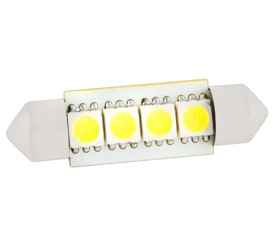 Автолампа диод SKYWAY T11 C5W 4 SMD диода 1-контурная 39мм белая S08201171