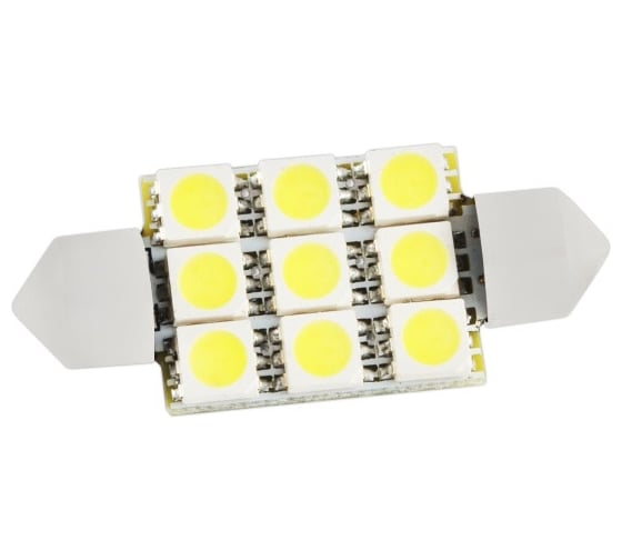Автолампа диод SKYWAY T11 C5W 9 SMD диода c цоколем 1-контурная 39мм белая S08201187