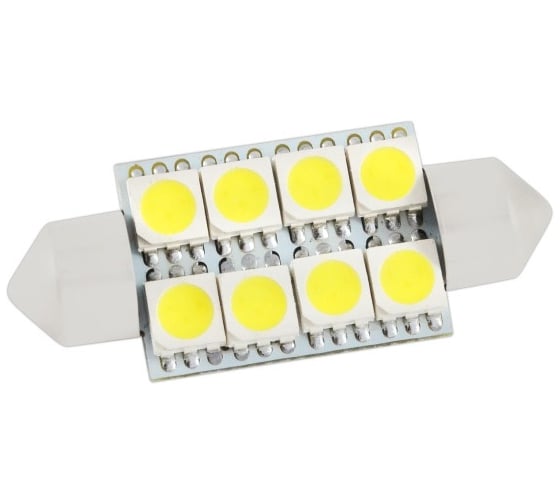 Автолампа диод SKYWAY T11 (C5W) 12V 8 SMD 1-конт 39мм Белая комп.2 шт салон/номер S08201186 1