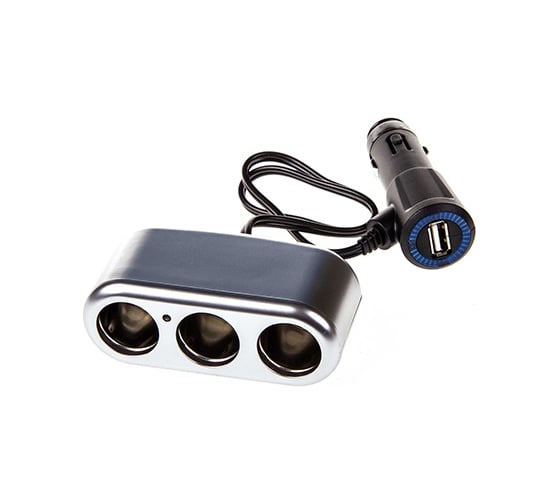 Разветвитель прикуривателя 3 гнезда + USB SKYWAY предохранитель 10А, USB 1A S02301013 SL 1