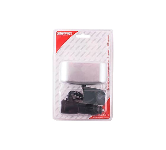 Разветвитель прикуривателя 3 гнезда + USB SKYWAY предохранитель 10А, USB 1A S02301013 SL
