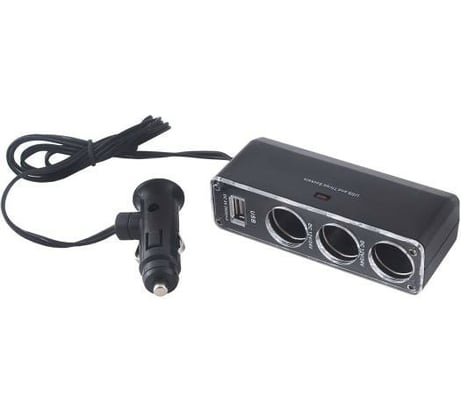 Разветвитель прикуривателя 3 гнезда + USB SKYWAY черный предохранитель 5А, USB 2000mA S02301024