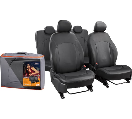 Чехлы Airline для Hyundai Solaris, Kia Rio 11-, Лима, 13 пред., задняя спинка 1/3, экокожа перф., черные ACCS-A-14 1