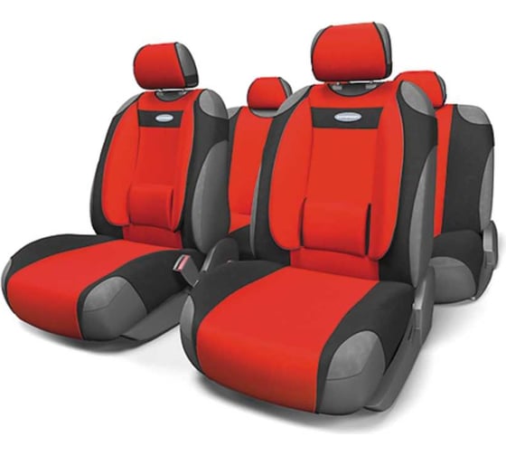 Авточехлы-майки AUTOPROFI COMFORT, анатом. поддержка, велюр, 9 предм. чёрн./красный COM-905T BK/RD
