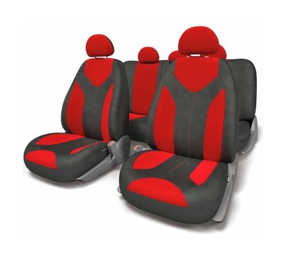 Авточехлы AUTOPROFI MATRIX, форм. велюр, 11 предм., карман, 3 молнии чёрн./красный, разм.S MTX-1105 BK/RD (S)