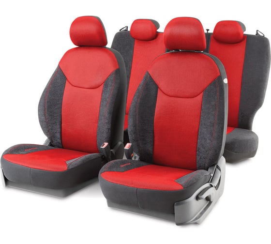 Авточехлы AUTOPROFI DINAMICA велюр/сетка AIR MESH, нов. лекало Slip Cover, 15 предм., карман, 6 молний, AIRBAG, черн./красный DIN-1505VM BK/RD