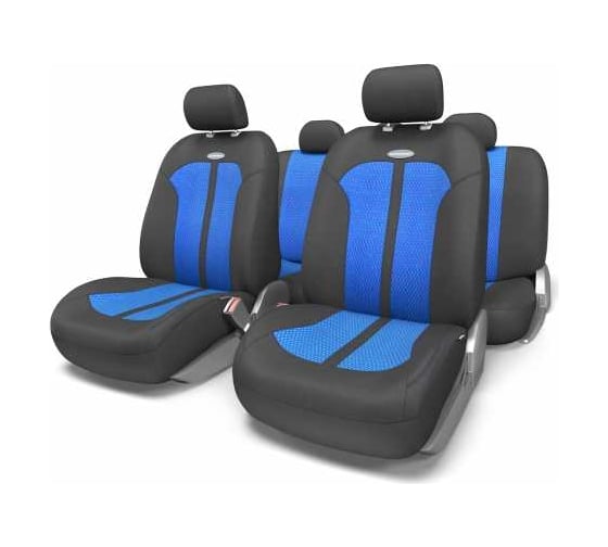 Авточехлы AUTOPROFI SELECTION, плотный велюр, 11 предм., карман, 3 молнии чёрн./синий, разм. М SEL-1105 BK/BL (M)