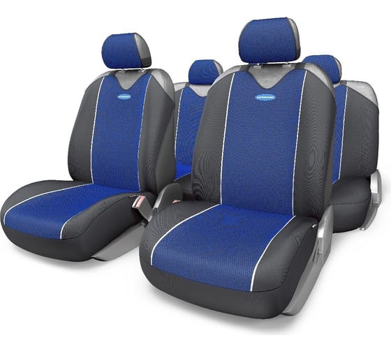 Майки AUTOPROFI CARBON PLUS Zippers закрытое сиденье, полиэстер под карбон, 9 предметов, 6 молний, черн./синий CRB-902PZ BK/BL