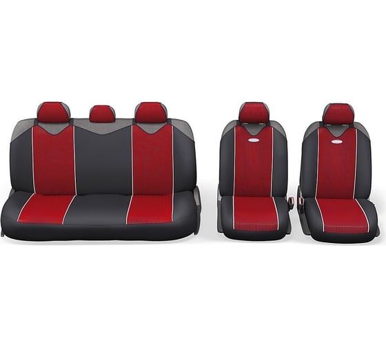 Майки AUTOPROFI CARBON PLUS Zippers закрытое сиденье, полиэстер под карбон, 9 предметов, 6 молний, черн./красный CRB-902PZ BK/RD 1