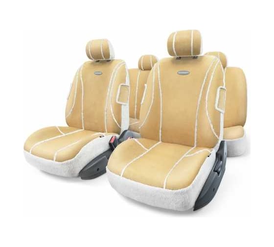 Авточехлы AUTOPROFI SHEEP SKIN, имитац. дубл. овчины, 9 предм., 3 молнии беж./белый, разм. М SHP-905 BE/WH (M) 1