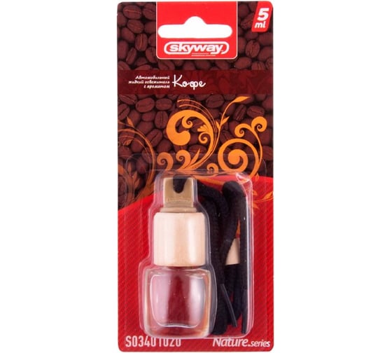 Подвесной ароматизатор - бутылочка с деревянной крышкой SKYWAY Nature.series 5 мл кофе S03401020 1