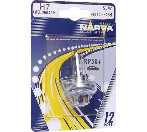 Автолампа NARVA H7 55 PX26d+50% RANGE POWER блистер 12V 1 10 483394000
