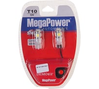 Автолампа MEGAPOWER T10W W2,1x9,5d 5 SMD 5050 WHITE 2 шт 6000K 100лм 12V M-10714-2блт