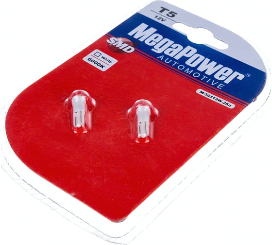 Автолампа MEGAPOWER T5 W2*4.6d 1 SMD 3528 WHITE блистер 2шт. M-50113W-2бл