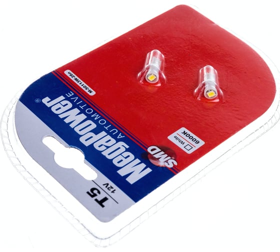 Автолампа MEGAPOWER T5 W2*4.6d 1 SMD 3528 WHITE блистер 2шт. M-50113W-2бл