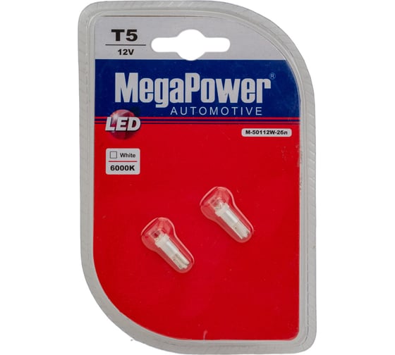 Автолампа MEGAPOWER T5 W2*4.6d 1 LED FLAT WHITE блистер 2шт M-50112W-2бл 1