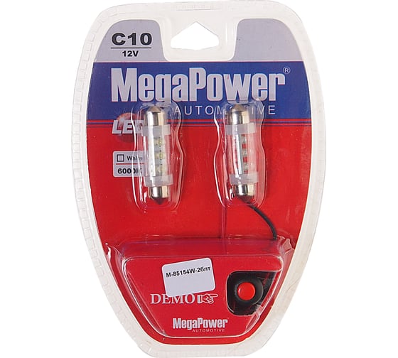 Автолампа с тестером MEGAPOWER C10W SV8,5 6 LED WHITE 39мм блистер 2 шт M-85154W-2блт