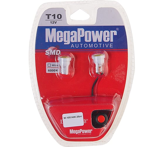 Автолампа с тестером MEGAPOWER T10W W2,1x9,5d COB 1 SMD CHIPS WHITE блистер 2 шт M-10514W-2блт 1