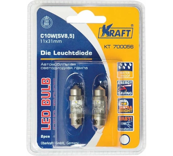 Светодиодная лампа KRAFT C10W SV8 5 11x31white 2 LEDs KT 700056