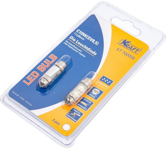 Светодиодная лампа KRAFT C10W SV8 5 11x36 white 2 LEDs KT 700058