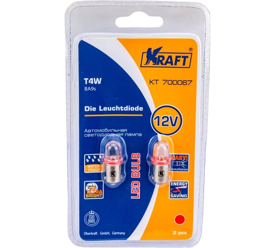 Светодиодная лампа KRAFT T4W BA9s 12v Red KT 700067