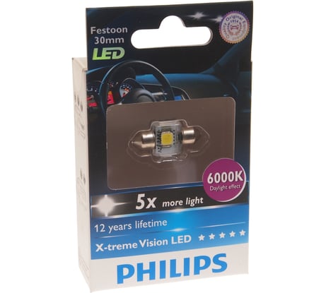 Автолампа PHILIPS C5W SV8.5/8 30 мм X-tremeVision LED 129416000KX1