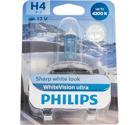 Автолампа PHILIPS H4 60/55 P43t-38 WhiteVision ultra 4200K блистер 12V 12342WVUB1