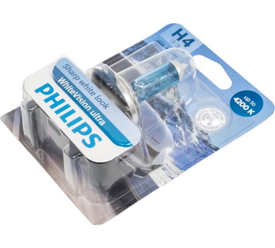 Автолампа PHILIPS H4 60/55 P43t-38 WhiteVision ultra 4200K блистер 12V 12342WVUB1