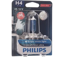 Автолампа PHILIPS H4 60/55 P43t-38 CRYSTAL VISION ULTRA блистер 12V 12342CVUBW