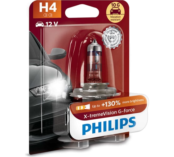 Автолампа PHILIPS H4 60/55 P43t-38+130% X-tremeVision G-force блистер 12V 12342XVGB1 1