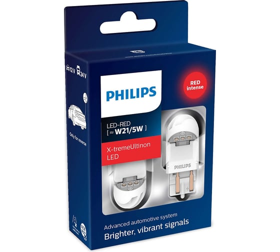 Автолампа PHILIPS W21/5 LED RED INTENSE X-TREME блистер, 2шт 12V 11066XURX2