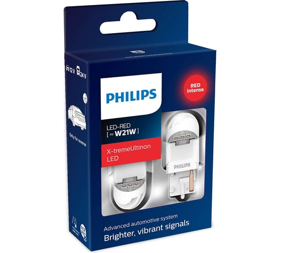 Автолампа PHILIPS W21W RED X-tremeUltinon LED 2шт 12V 11065XURX2