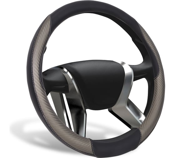 Оплетка на руль AZAR GROUPD RACE экокожа, вставки Карбон, прострочка серая, M, черный OPLA0170