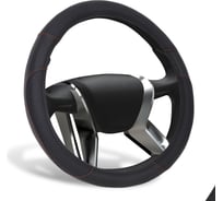 Оплетка на руль AZARD GROUP PLAID экокожа, вставки Карбон, прострочка красная, M, черный OPLA0160