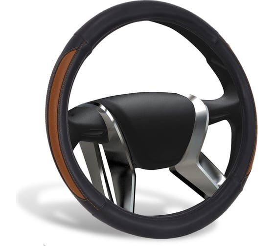 Оплетка на руль AZARD GROUP GENTLE экокожа, боковые перфорированные коричневые вставки, прострочка коричневая, M, коричневый OPLA0200 1